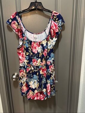 torrid Super SoftNavy Floral Scoop Neck Flutter Sleeves